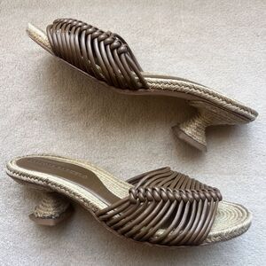 Paloma Barcelo Brown Leather Knot Straps Jute Heel Sandal Women EU 37 US 6.5